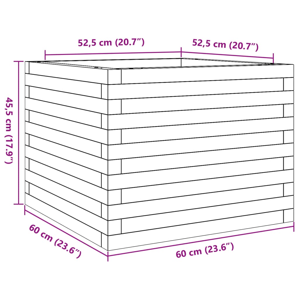 Plantepotte 60x60x45,5 cm massivt fyrretræ