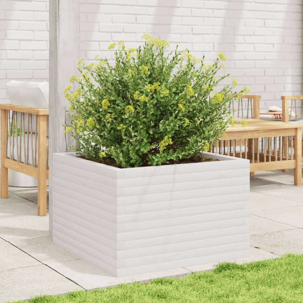 Plantepotte Hvid 70x70x45,5 cm Massiv fyrretræ