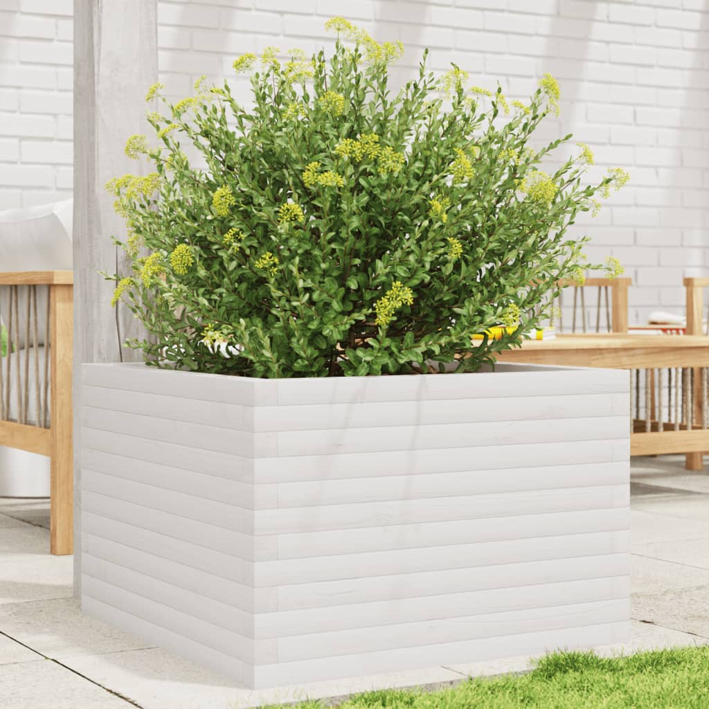 Plantepotte Hvid 70x70x45,5 cm Massiv fyrretræ