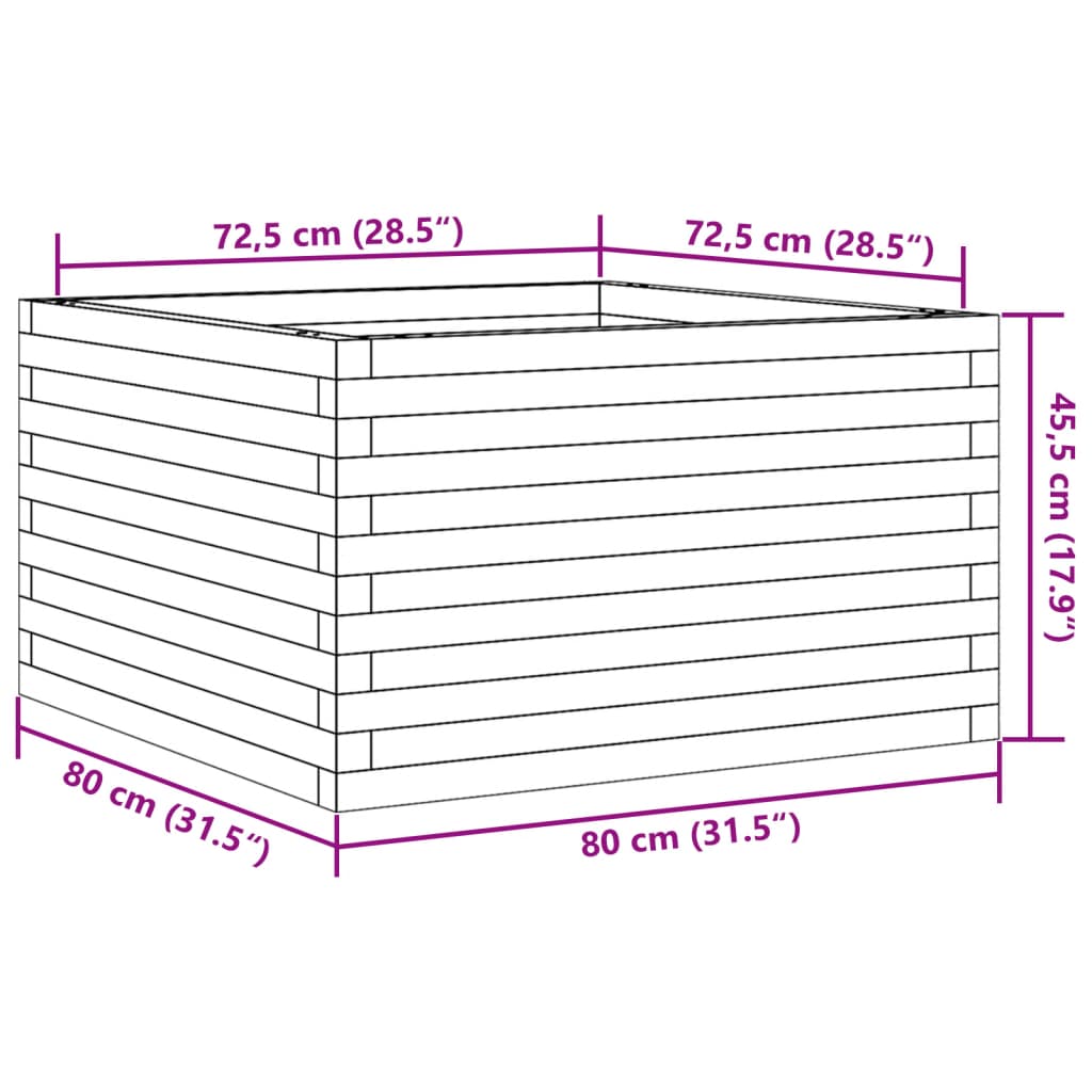 Plantepotte Hvid 80x80x45,5 cm Massiv fyrretræ