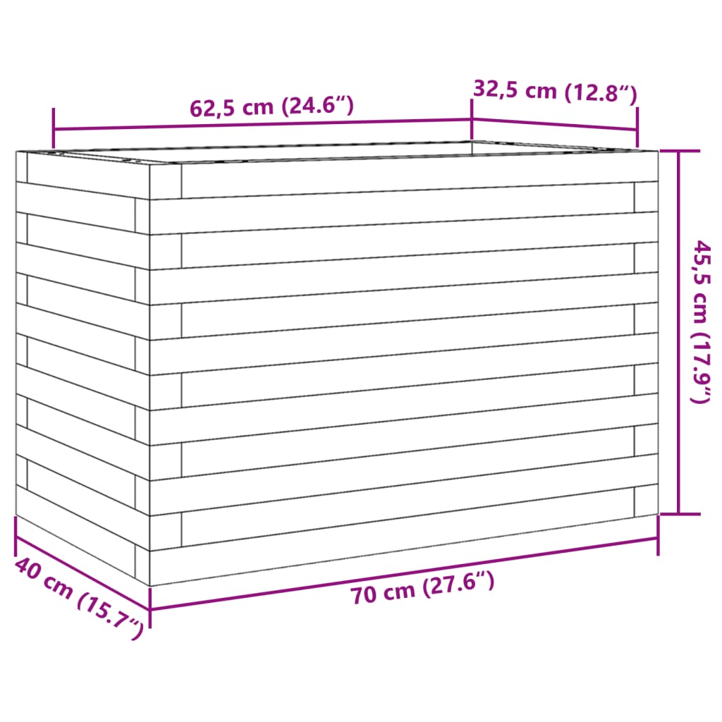 Plantepotte Hvid 70x40x45,5 cm Massiv fyrretræ
