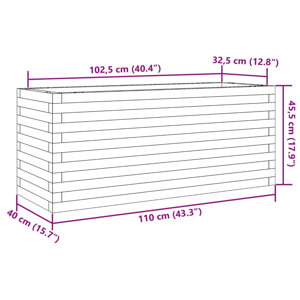Plantepotte Hvid 110x40x45,5 cm Massiv fyrretræ