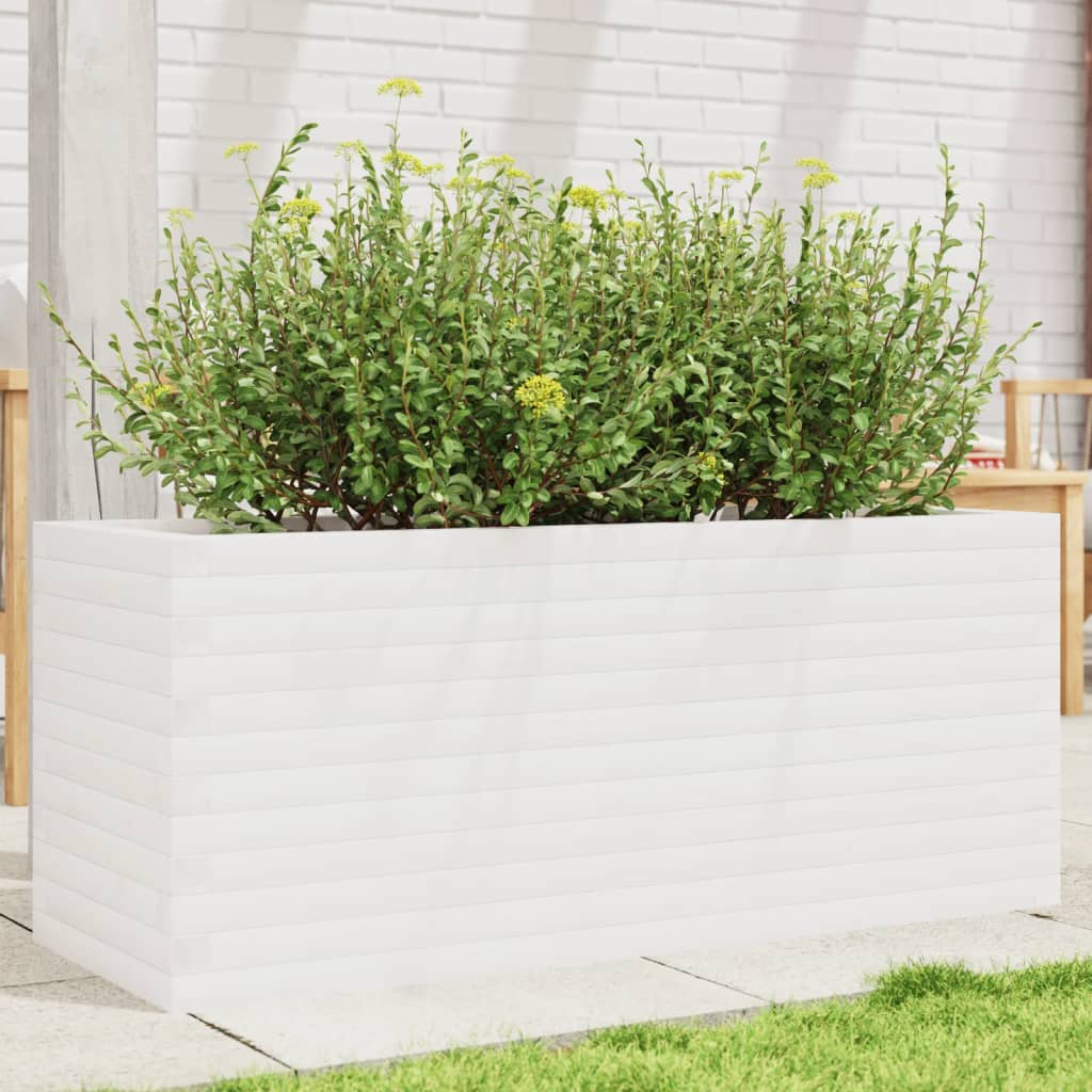 Plantepotte Hvid 110x40x45,5 cm Massiv fyrretræ