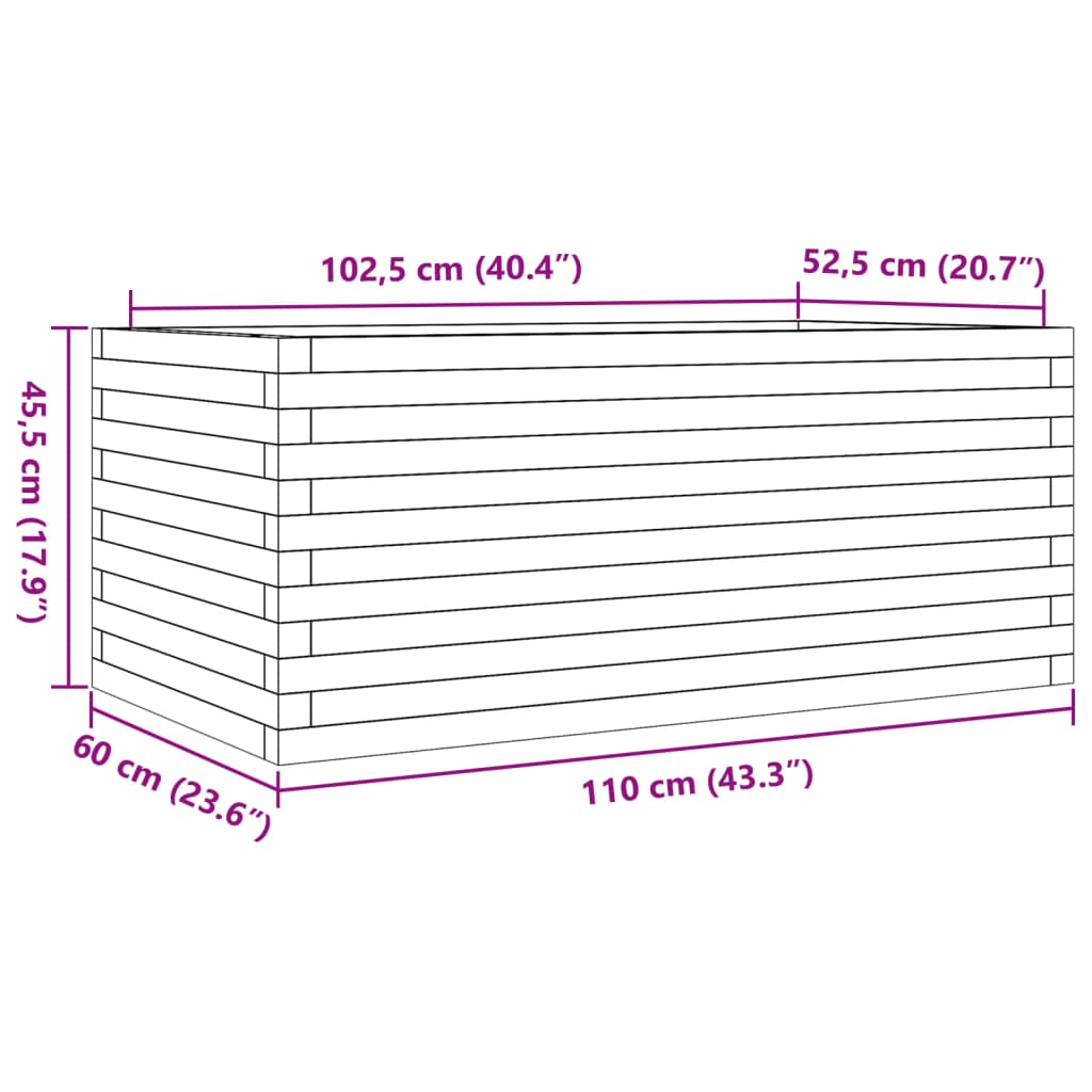 Plantepotte Hvid 110x60x45,5 cm Massiv fyrretræ