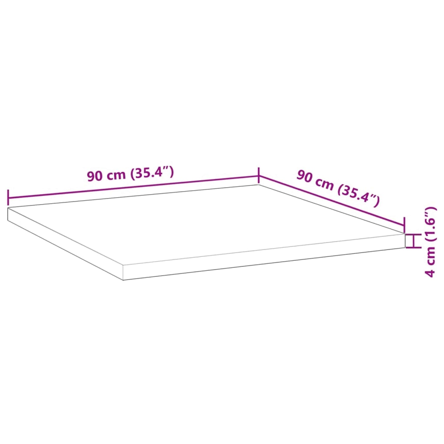 Bordplade firkantet 90x90x4 cm massiv træ akacie