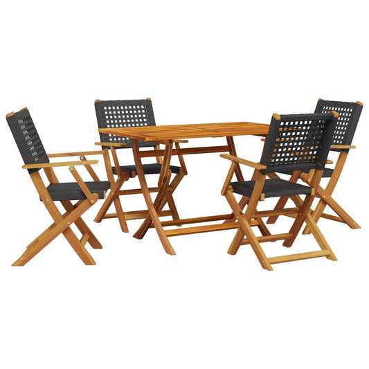 5-tlg. Garten-Essgruppe Schwarz Poly Rattan und Massivholz