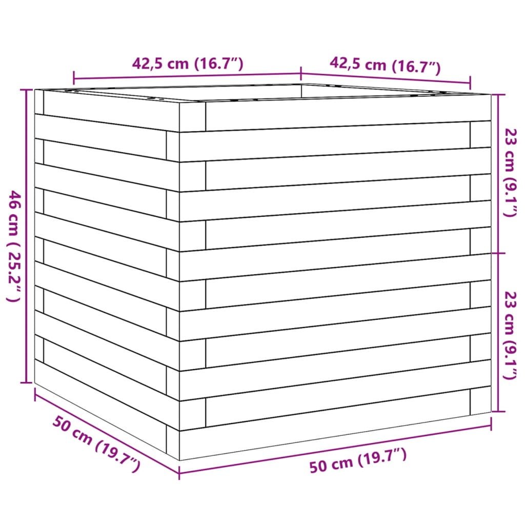 Plantepotte voks brun 50x50x46 cm massivt fyrretræ