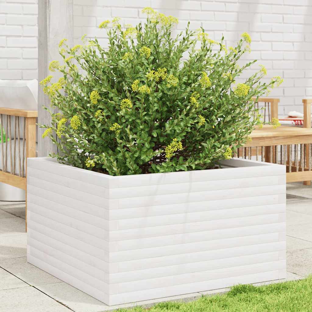 Plantepotte Hvid 80x80x46 cm Massiv fyrretræ