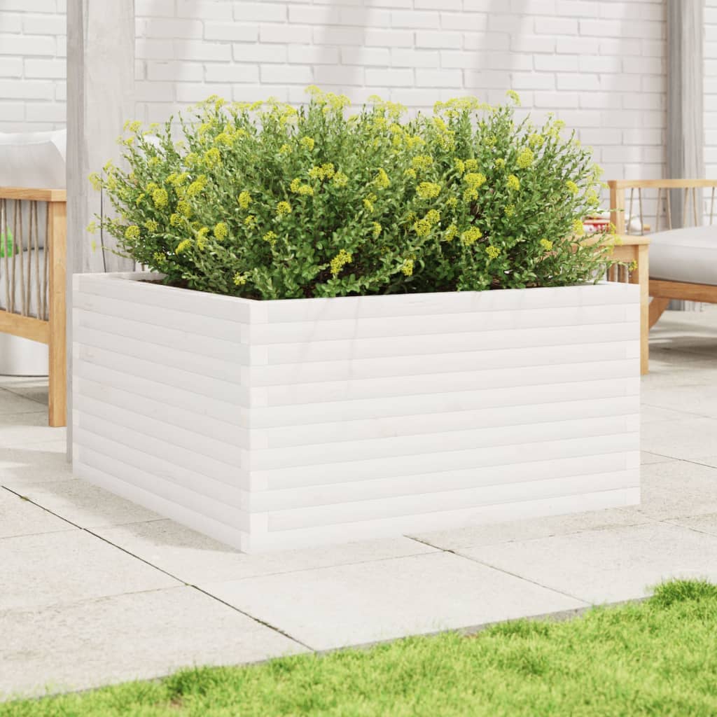 Plantepotte Hvid 90x90x46 cm Massiv fyrretræ