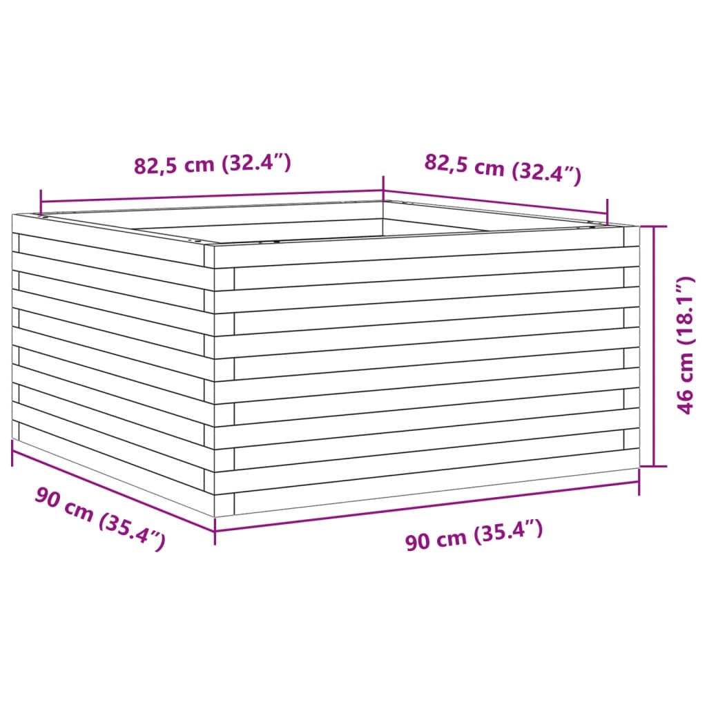 Plantekrukkevoks brun 90x90x46 cm massivt fyrretræ