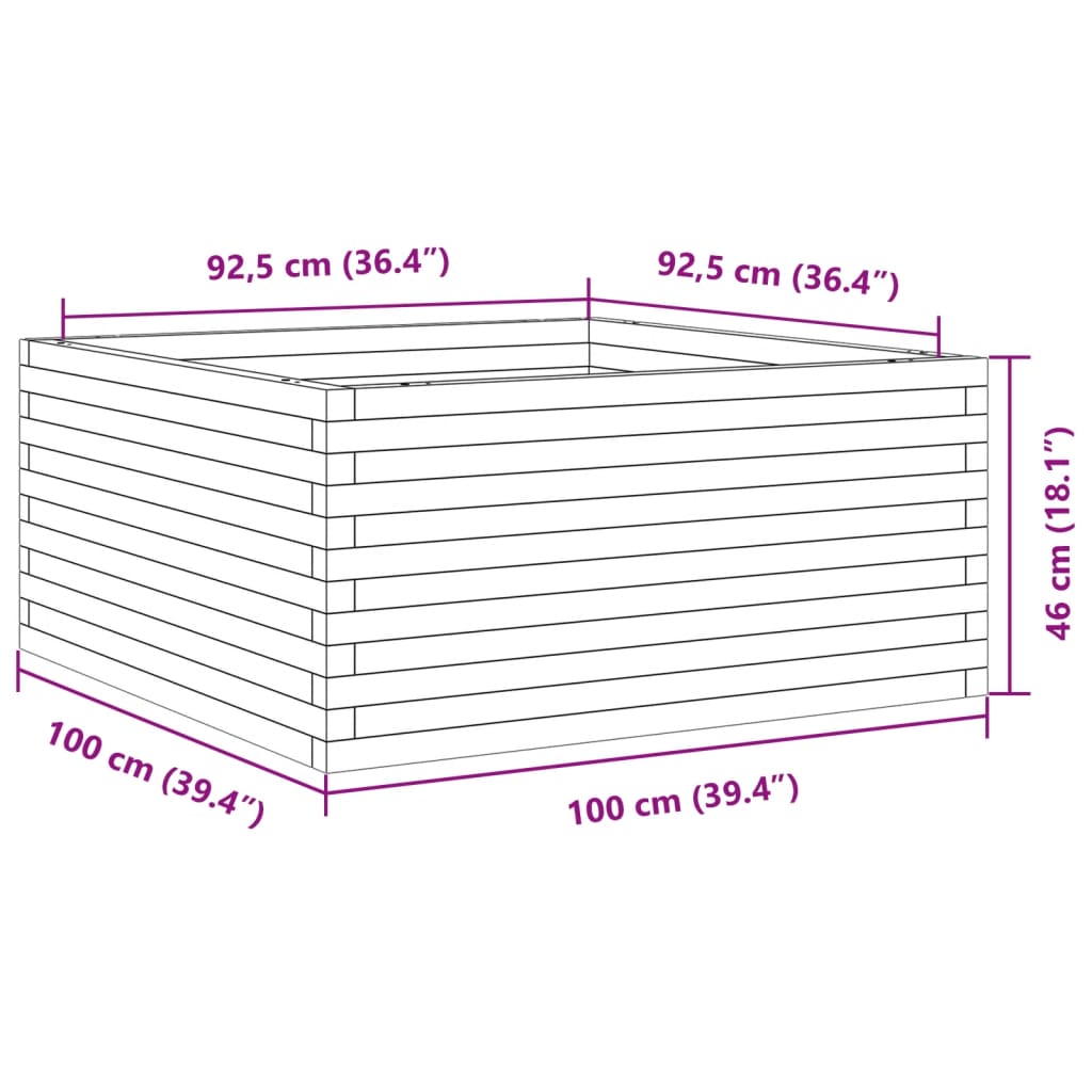 Plantepotte voks brun 100x100x46 cm massivt fyrretræ
