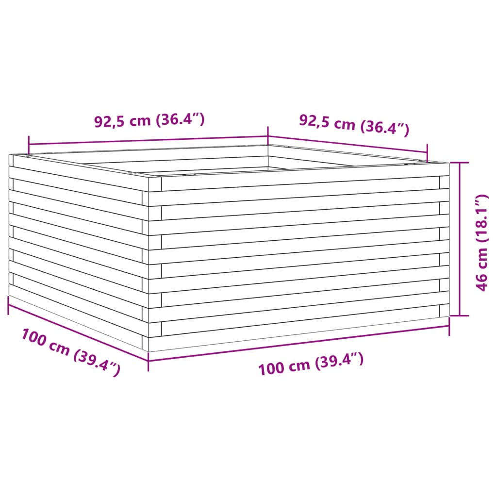 Plantepotte 100x100x46 cm massivt træ Douglasgran