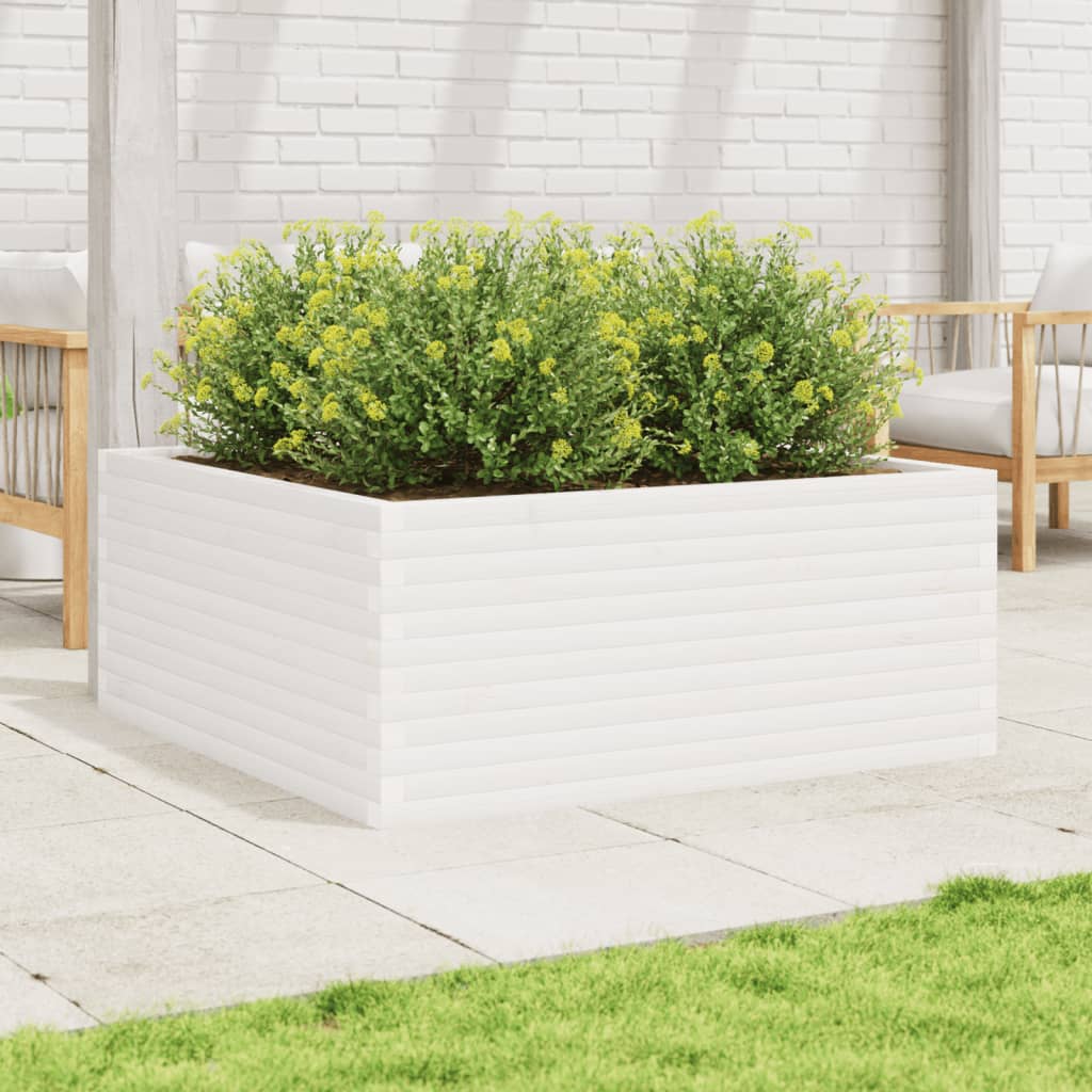 Plantepotte Hvid 110x110x46 cm Massiv Fyrretræ