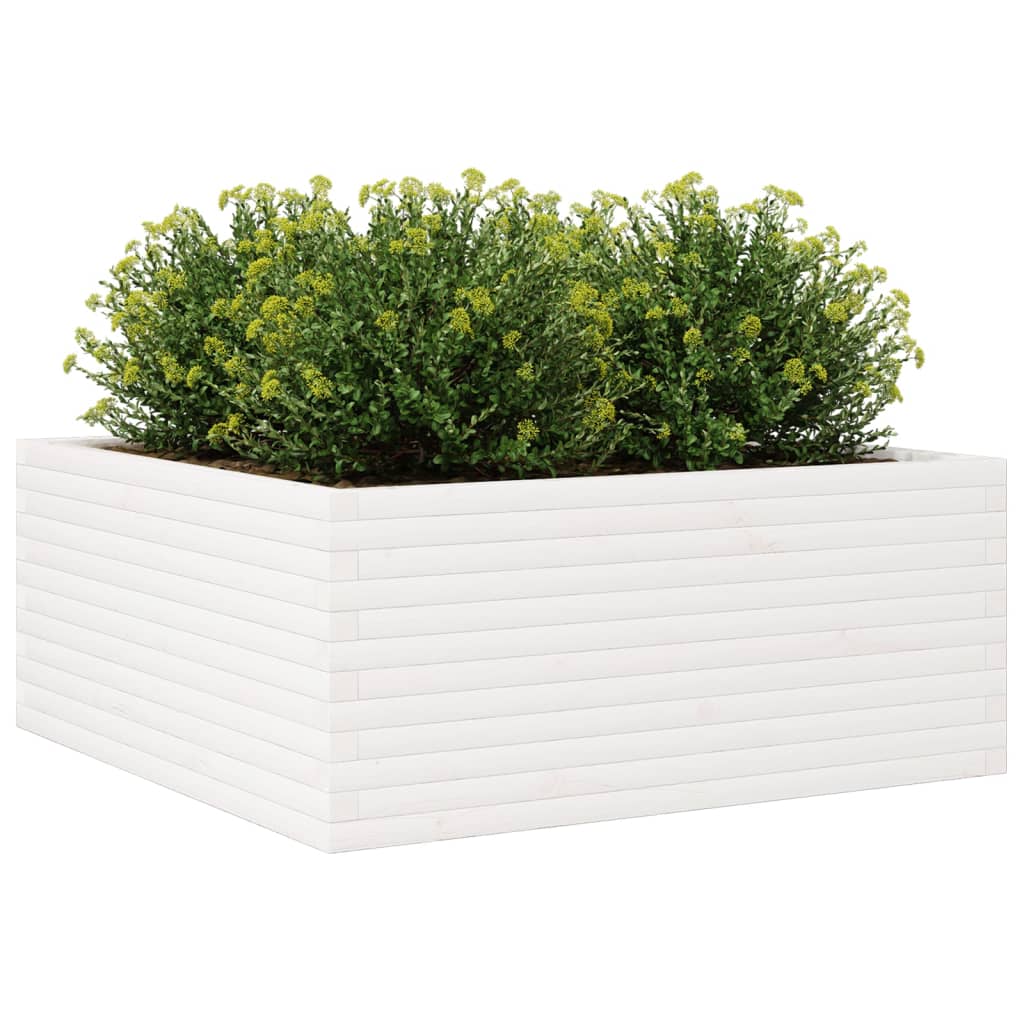 Plantepotte Hvid 110x110x46 cm Massiv Fyrretræ