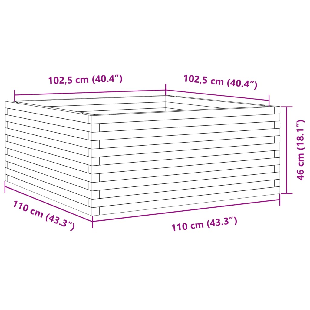 Plantepotte Hvid 110x110x46 cm Massiv Fyrretræ