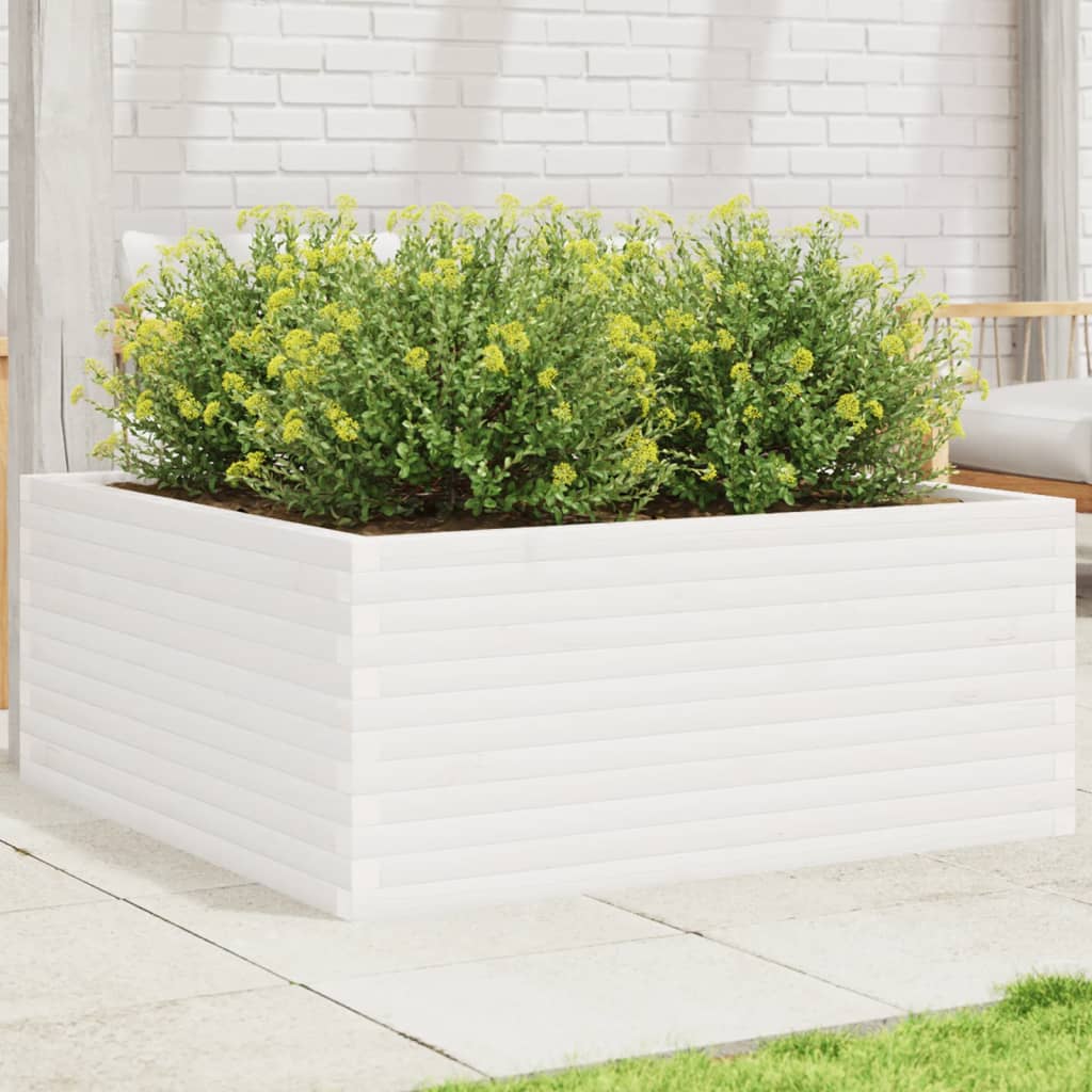 Plantepotte Hvid 110x110x46 cm Massiv Fyrretræ