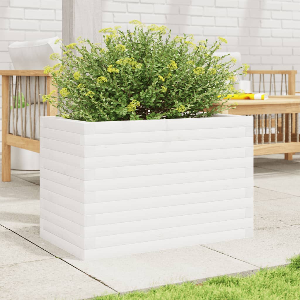 Plantepotte Hvid 70x40x46 cm Massiv fyrretræ