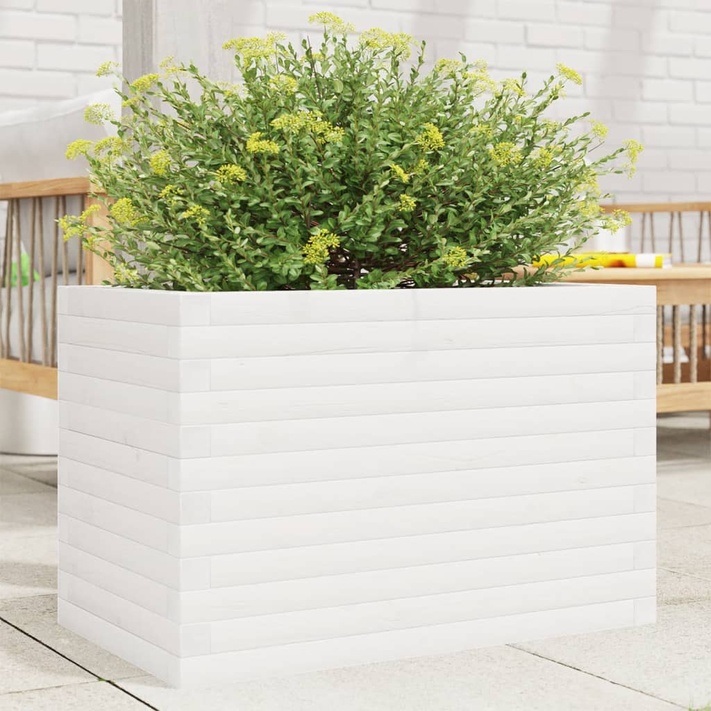 Plantepotte Hvid 70x40x46 cm Massiv fyrretræ