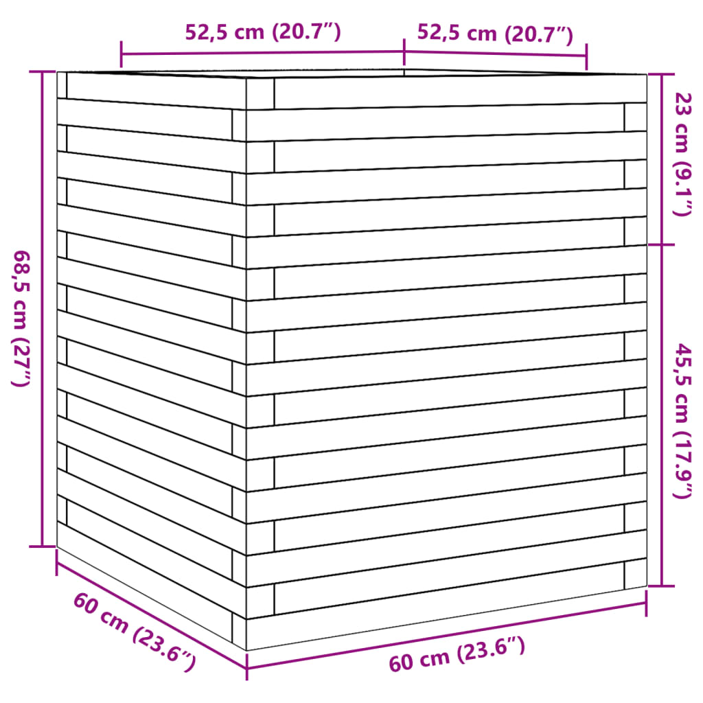 Plantepotte voks brun 60x60x68,5 cm massivt fyrretræ