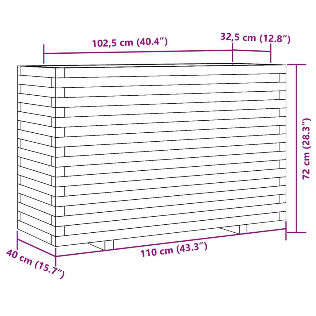 Plantepotte voks brun 110x40x72 cm massivt fyrretræ