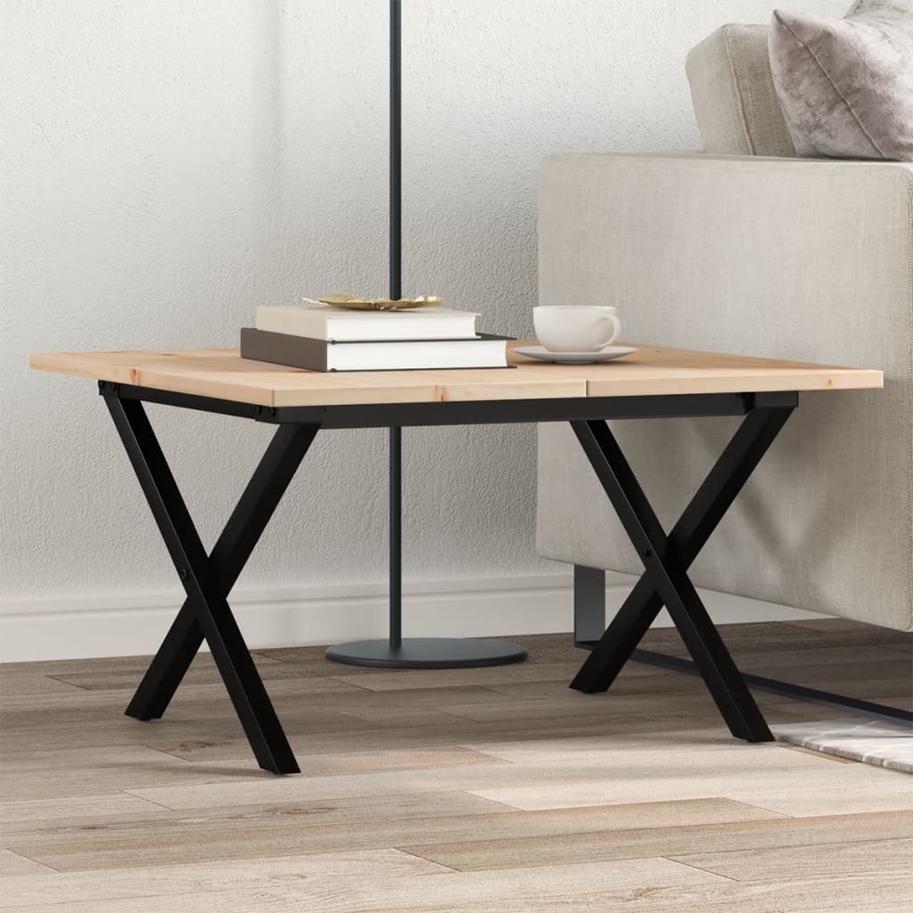 Couchtisch X-Gestell 60x60x40cm Massivholz Kiefer und Stahl