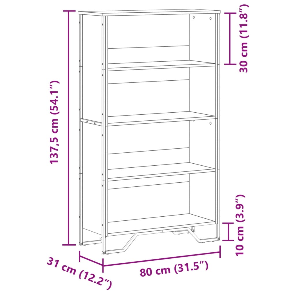 Bogreol Sonoma Eg 80x31x137,5 cm Træ Materiale