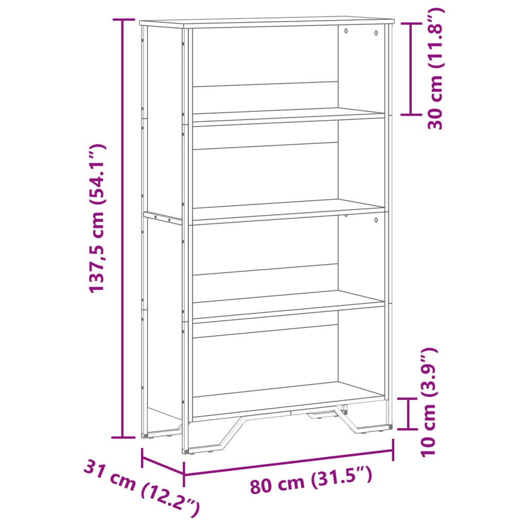 Bogreol Brun Eg Look 80x31x137,5 cm Træmateriale