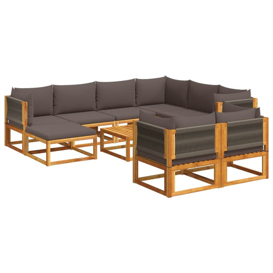 10-tlg. Gartensofa-Set mit Kissen Holz Akazie & Seil