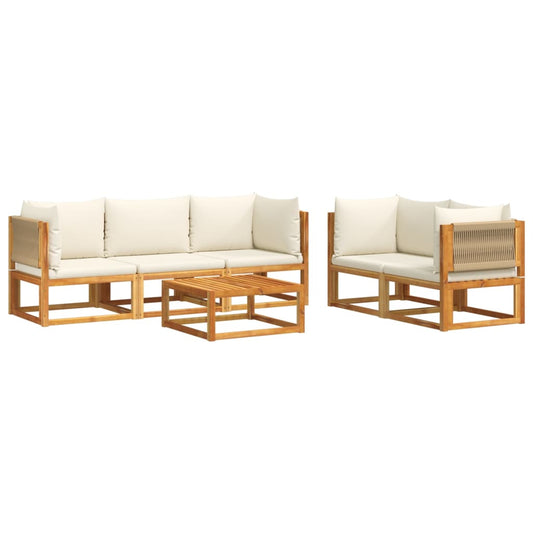 6-tlg. Gartensofa-Set mit Kissen Holz Akazie & Seil