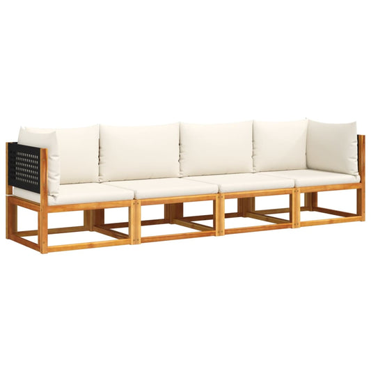 4-tlg. Gartensofa-Set mit Kissen Holz Akazie & Rattan