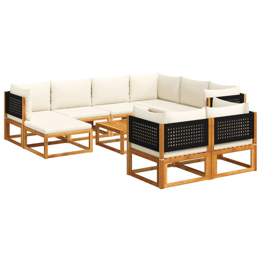 10-tlg. Gartensofa-Set mit Kissen Holz Akazie & Rattan