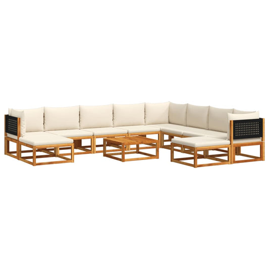 11-tlg. Gartensofa-Set mit Kissen Holz Akazie & Rattan