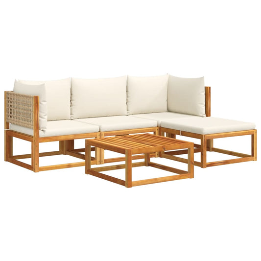 5-tlg. Gartensofa-Set mit Kissen Holz Akazie & Rattan