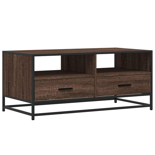 Couchtisch Braun Eichen-Optik 100x50x45 cm Holzwerkstoff Metall