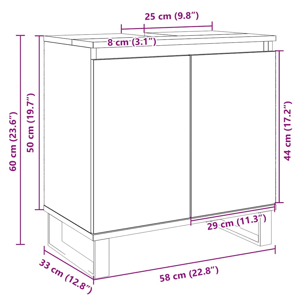 Badeværelsesskab Sonoma Eg 58x33x60 cm Træ Materiale