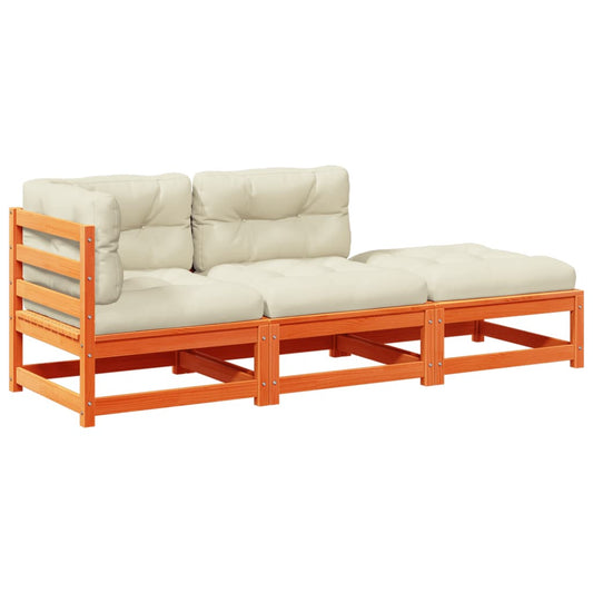 3-tlg. Garten-Sofagarnitur mit Kissen Wachsbraun Kiefernholz