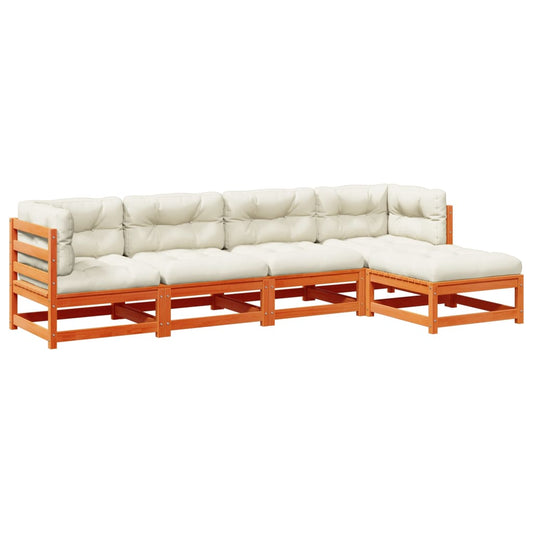 5-tlg. Garten-Sofagarnitur mit Kissen Wachsbraun Kiefernholz
