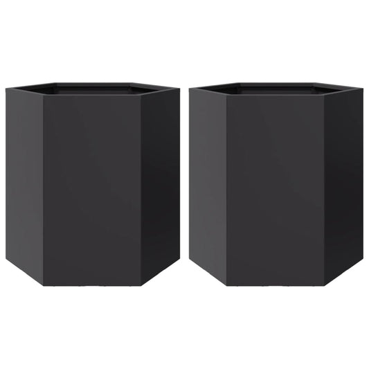 Garten-Pflanzgefäße 2 Stück Schwarz Sechseckig 46x40x45 Stahl
