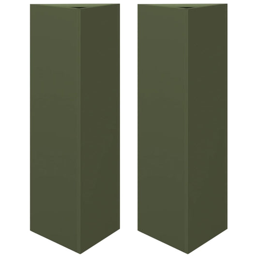 Pflanzkübel 2 Stk. Olivgrün Dreieckig 30x26x75 cm Stahl