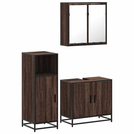 3-delt Badeværelsesmøbelsæt Brown Oak Look Træmateriale