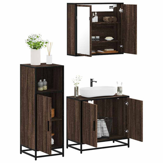 3-delt Badeværelsesmøbelsæt Brown Oak Look Træmateriale