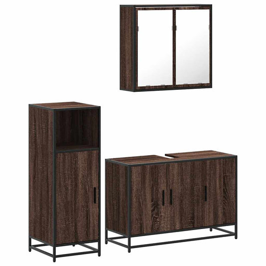 3-delt Badeværelsesmøbelsæt Brown Oak Look Træmateriale