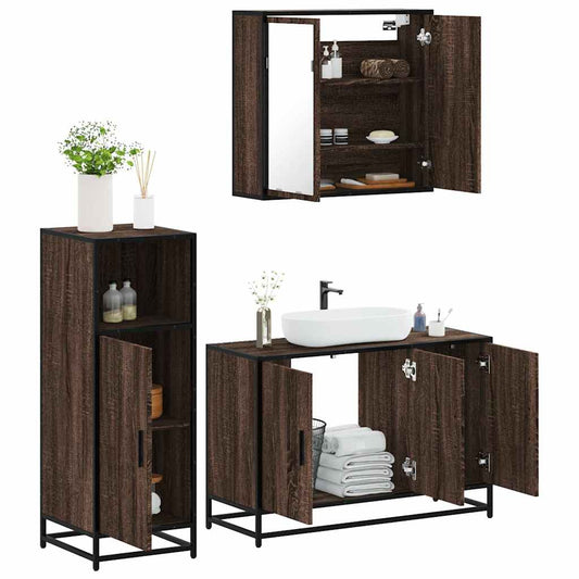 3-delt Badeværelsesmøbelsæt Brown Oak Look Træmateriale