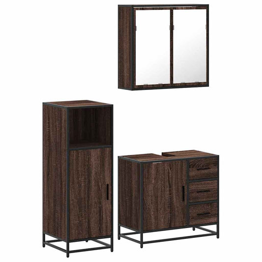 3-delt Badeværelsesmøbelsæt Brown Oak Look Træmateriale
