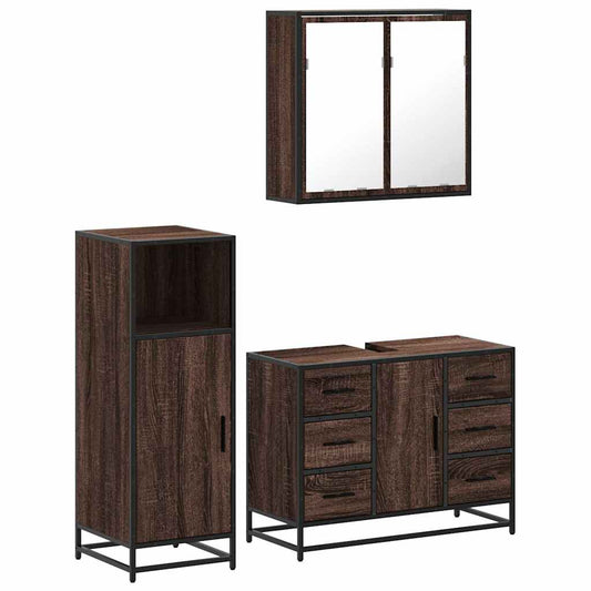 3-delt Badeværelsesmøbelsæt Brown Oak Look Træmateriale