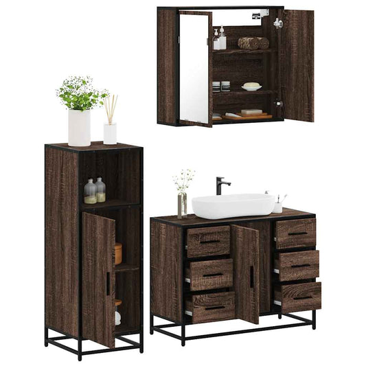 3-delt Badeværelsesmøbelsæt Brown Oak Look Træmateriale