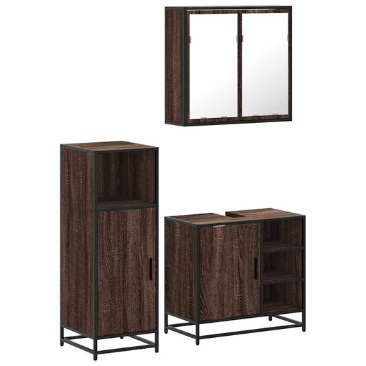 3-delt Badeværelsesmøbelsæt Brown Oak Look Træmateriale