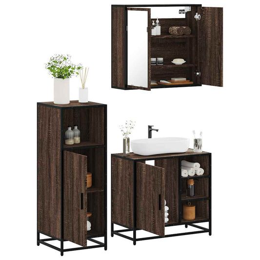3-delt Badeværelsesmøbelsæt Brown Oak Look Træmateriale