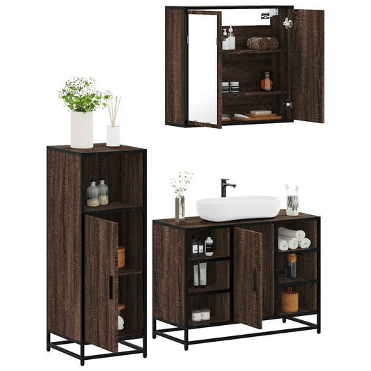 3-delt Badeværelsesmøbelsæt Brown Oak Look Træmateriale