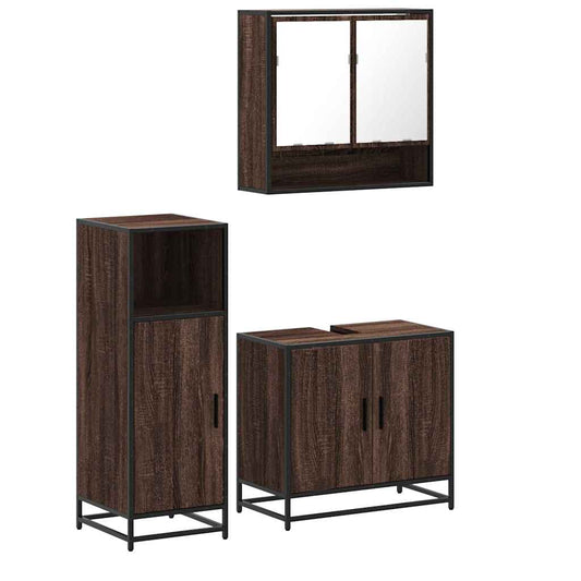 3-delt Badeværelsesmøbelsæt Brown Oak Look Træmateriale